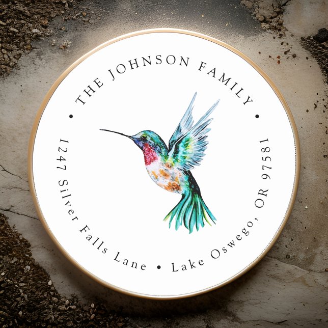 Adesivo Redondo Papel timbrado de beija-flor em aquarela (Criador carregado)