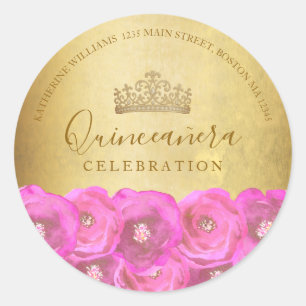 Adesivo Redondo Papel timbrado Floral Rosa-pink para Quinceañera e