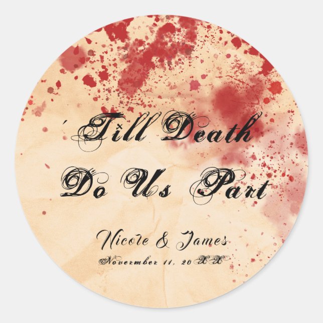 Adesivo Redondo Papel Vintage Sangrento Halloween Casamento Gótico (Frente)