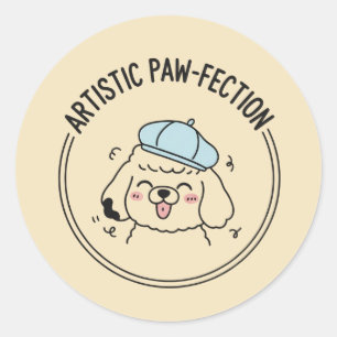 Adesivo Redondo Papelaria Amarela de Cachorrinho Poodle Minimalist