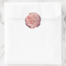 Adesivo Redondo Papelaria de Casamento Floral Rosa Coral Romântica