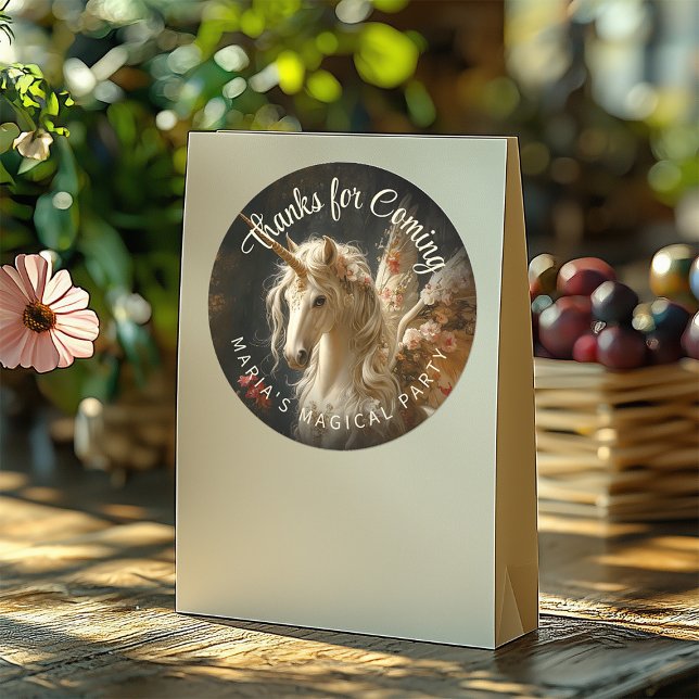 Adesivo Redondo Papelaria de Fada Florestal Clássica Unicórnio (Criador carregado)