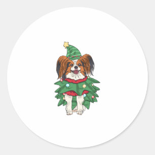 Adesivo Redondo Papillon Cão Camisa De Natal Xmas Puppy Pet Papill
