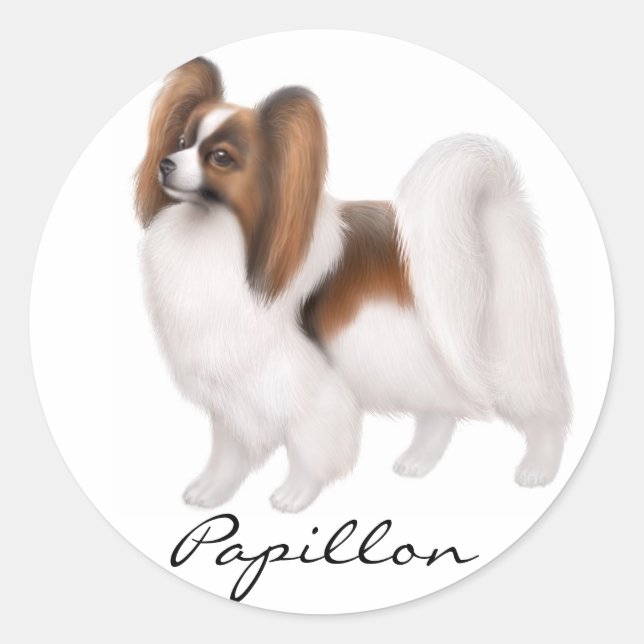 Adesivo Redondo Papillon Dog Sticker (Frente)