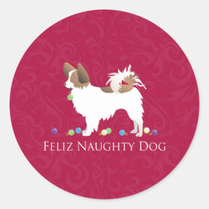 Adesivo Redondo Papillon Feliz Naughty Dog Natal
