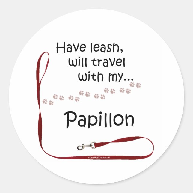 Adesivo Redondo Papillon Viagem Leash - Sticker (Frente)