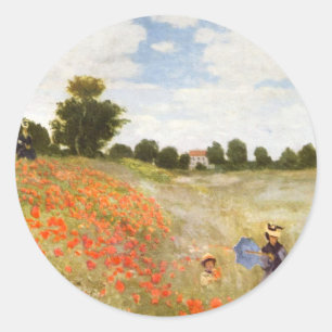 Adesivo Redondo Papoilas vermelhas que florescem - Claude Monet