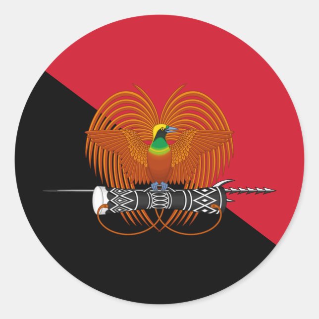 Adesivo Redondo Papua-Nova Bandeira Guineense e Emblema Nacional (Frente)