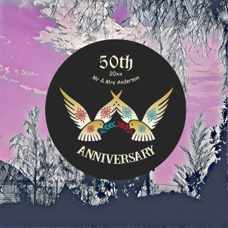 Adesivo Redondo Par de Arte Decorativa de Aniversário de 50 Anos P