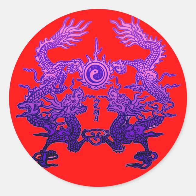 Adesivo Redondo Par de Dragões Roxos em Presentes e Roupa (Frente)
