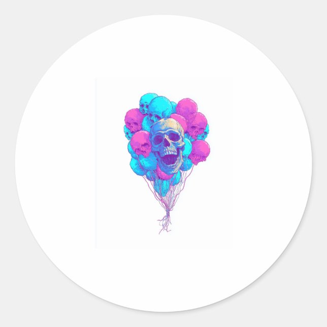Adesivo Redondo Para cima e para baixo � crânio flutuante engraçad (Frente)