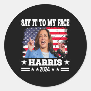 Adesivo Redondo Para Minha Citação Face Kamala Harris 2024