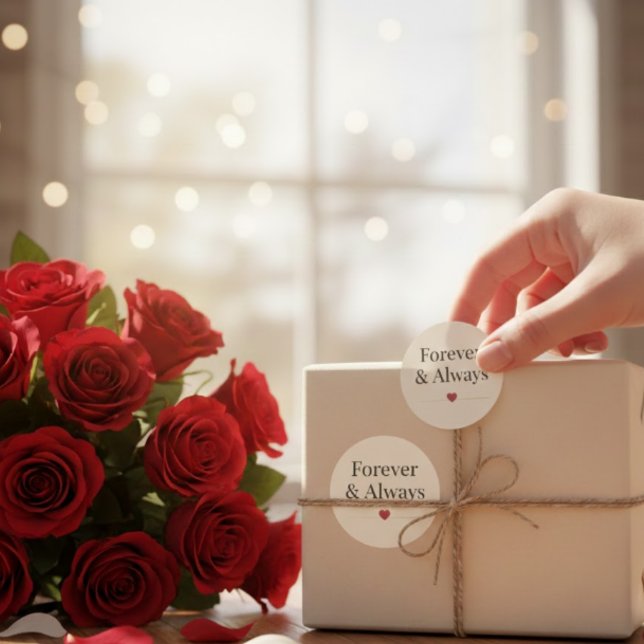 Adesivo Redondo Para Sempre & Sempre | Citação Romântica Minimalis (Criador carregado)