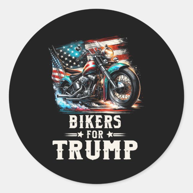 Adesivo Redondo Para Trump 2024 Motorcycle Patriotic American Flag (Frente)