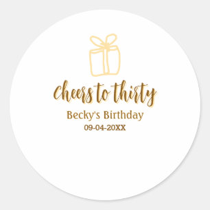 Adesivo Redondo Parabéns aos trinta presentes pastel amarelo marro