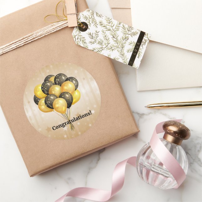 Adesivo Redondo Parabéns! Balões de Celebração. (Presentear)