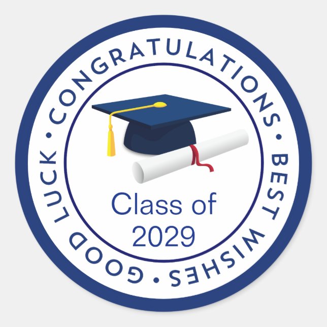 Adesivo Redondo Parabéns Blue Mortar Classe de qualquer ano Cla (Frente)