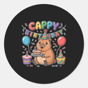 Adesivo Redondo Parabéns Capivara Amantes Menina Menino Feliz Aniv