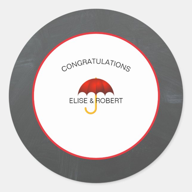 Adesivo Redondo Parabéns chá de fraldas vermelho e preto (Frente)