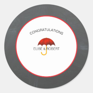 Adesivo Redondo Parabéns chá de fraldas vermelho e preto