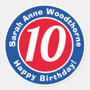 Adesivo Redondo Parabéns com nome e idade 10