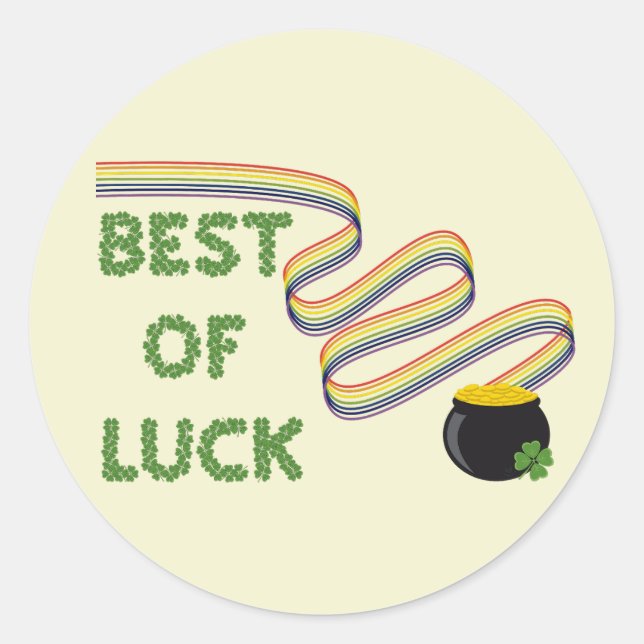 Adesivo Redondo Parabéns com Sorte Saudação com Trevos e Arco-íris (Frente)