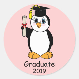 Adesivo Redondo Parabéns da graduação com pinguim