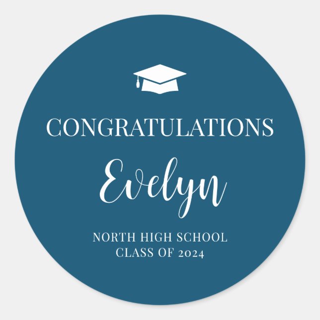 Adesivo Redondo Parabéns de Cores Escolares de Graduação (Frente)