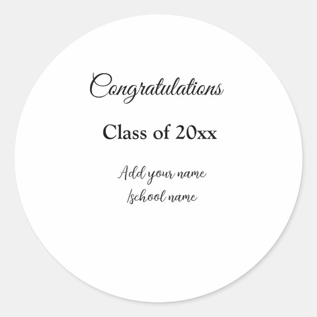 Adesivo Redondo Parabéns de graduação simples, adicionar classes m (Frente)