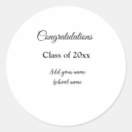 Adesivo Redondo Parabéns de graduação simples, adicionar classes m