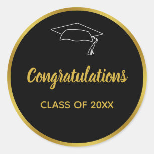 Adesivo Redondo Parabéns Dourados de graduação pretos e falsos