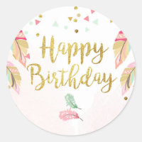 Parabéns Festa Favor Tags Sticker Rosa Dourado