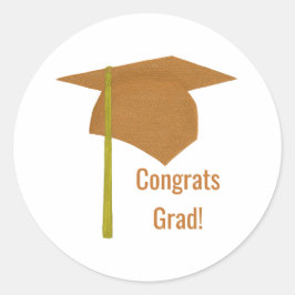 Adesivo Redondo Parabéns Formando Boné Laranja Graduação de Tassel