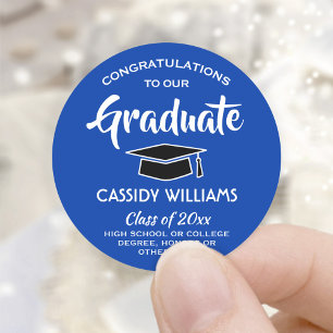 Adesivo Redondo Parabéns Graduação Real Azul e Branco
