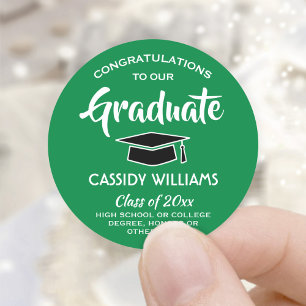 Adesivo Redondo Parabéns Graduado Formatura Verde e Branco