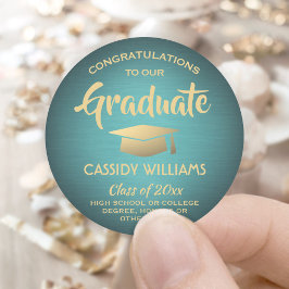 Adesivo Redondo Parabéns Gradução Fashion Azul e Dourado