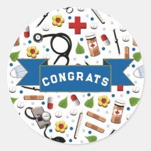 Adesivo Redondo Parabéns pela formatura na escola de enfermagem
