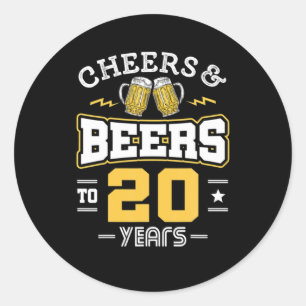 Adesivo Redondo Parabéns Pelo 20º Aniversário Cerveja E Brindes An
