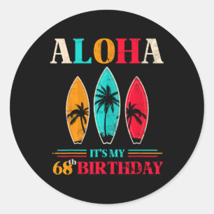 Adesivo Redondo Parabéns pelos 68 anos Hawaii Praia Tropical Surf