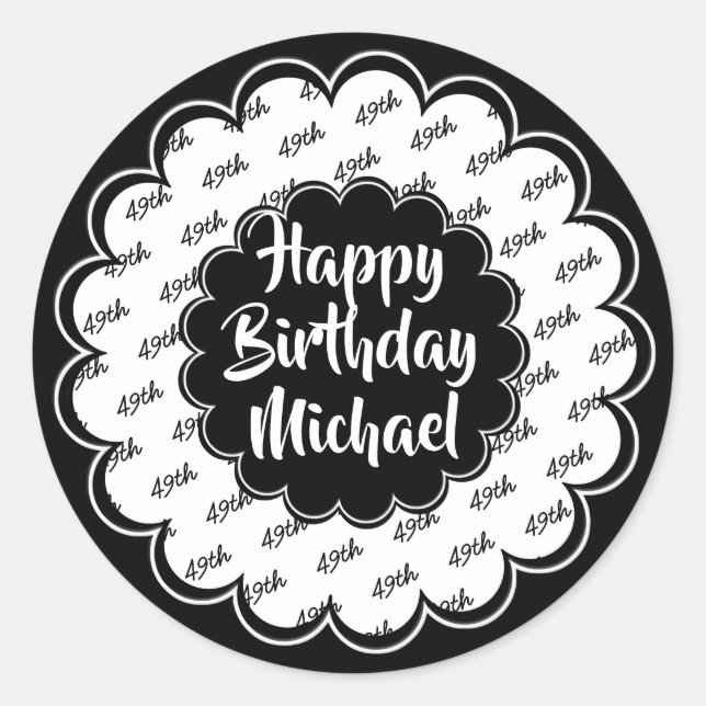 Adesivo Redondo Parabéns Qualquer Padrão de Número de Idade Preto/ (Frente)