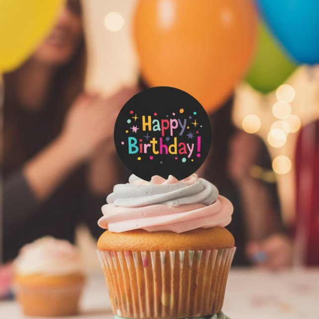 Adesivo Redondo Parabéns (Retro) (Happy Birthday (Retro) Classic Round Sticker)