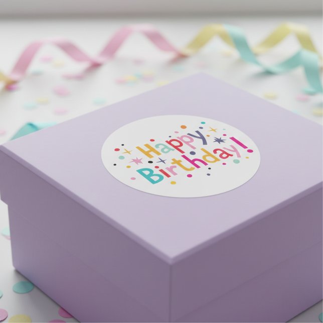 Adesivo Redondo Parabéns (Retro) (Happy Birthday (Retro) Classic Round Sticker)