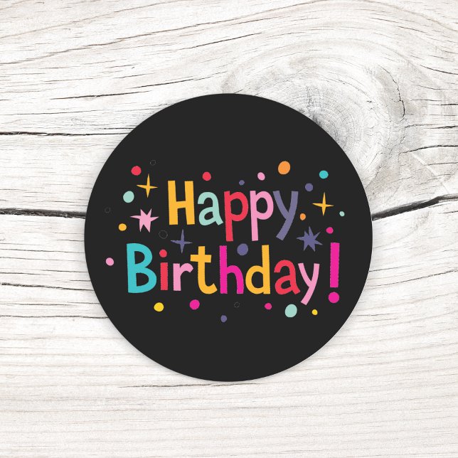 Adesivo Redondo Parabéns (Retro) (Happy Birthday (Retro) Classic Round Sticker)