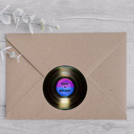 Adesivo Redondo Parabéns, Retro Vinil Record