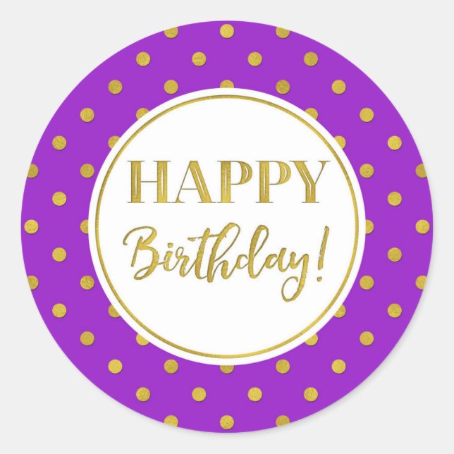 Adesivo Redondo Parabéns, Roxo, Pontos Dourados (Frente)