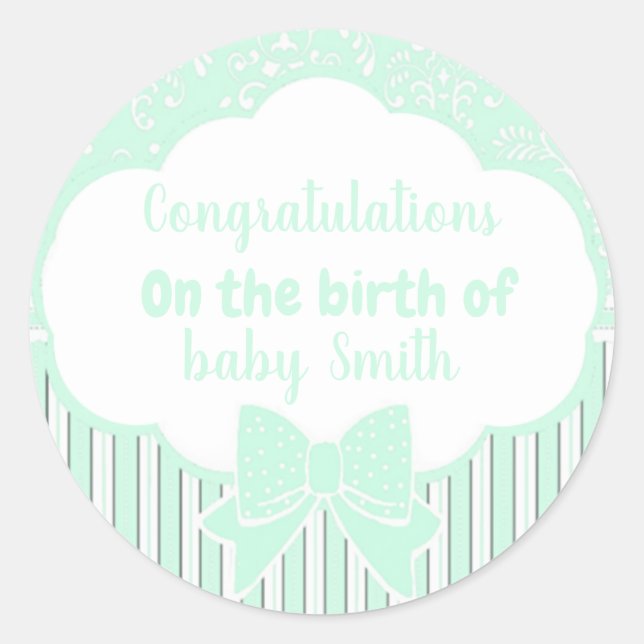 Adesivo Redondo Parabéns sobre o nascimento de (Frente)