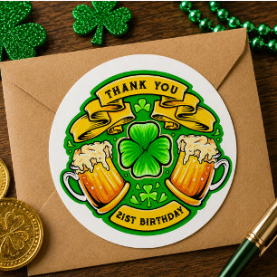 Adesivo Redondo Parabéns St. Patrick's Day Trevo de 21º Aniversári