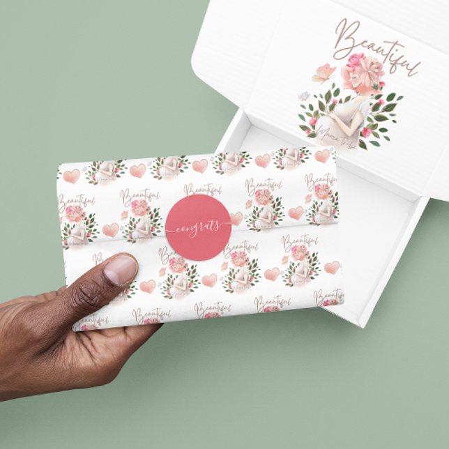 Adesivo Redondo Parabéns Sticker (Congratulate someone special with these lovely pink and white congrats stickers! )