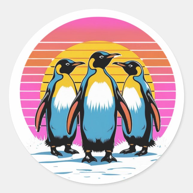 Adesivo Redondo Parada do Pinguim - Família de Pinguins Ultramarin (Frente)