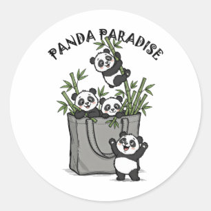 Adesivo Redondo Paraíso de Bambu do Panda Mastigando a Vida Lentam